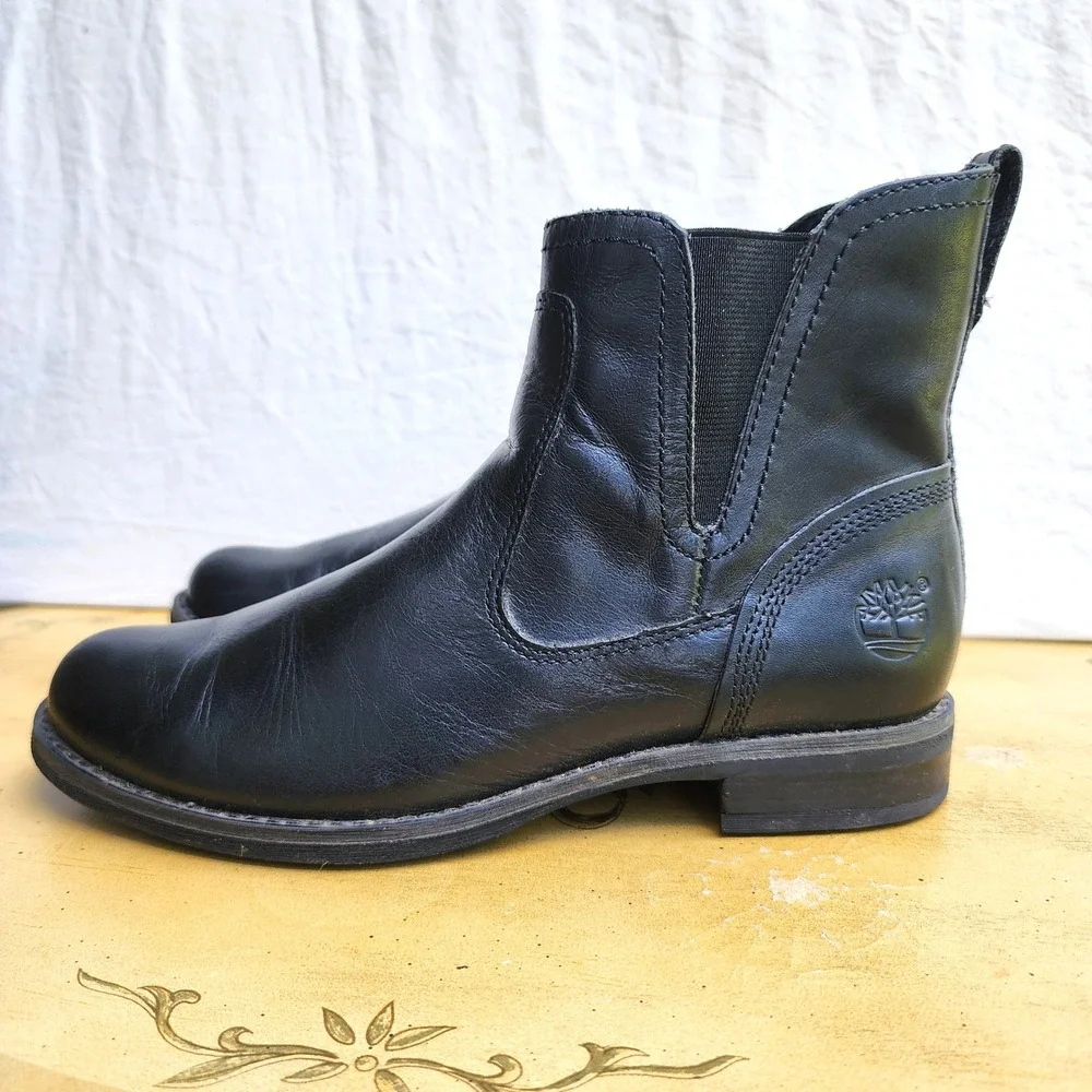 Timberland Savin Hill Chelsea Boots EU 37 US 6 Black Leather Moto Quiet Luxury - Picture 2 of 8